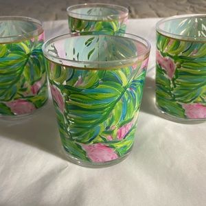 Lilly Pulitzer set of 4, 4 inch tall acrylic iconic pink and green pattern